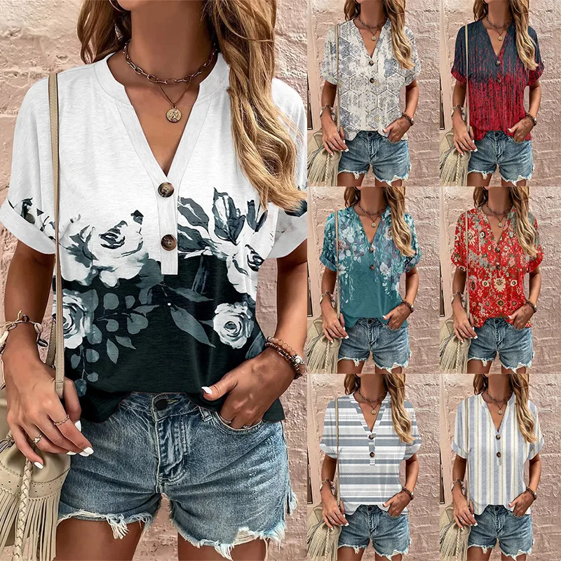 Women's 2023 Summer New Loose V-Neck Pullover Short Sleeve Printed Button Shirt Woman Fashion Casual Versatile Top Lady Clothing
Women's 2023 Summer New Loose V-Neck Pullover Short Sleeve Printed Button Shirt Woman Fashion Casual Versatile Top Lady Clothing