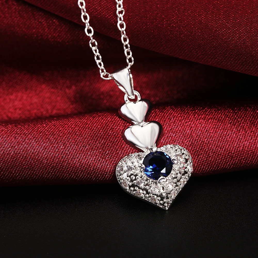 Hot Fashion 925 Sterling Silver Classic blue crystal heart Pendant Necklace For Women Christmas gifts Wedding party Jewelry 
Hot Fashion 925 Sterling Silver Classic blue crystal heart Pendant Necklace For Women Christmas gifts Wedding party Jewelry