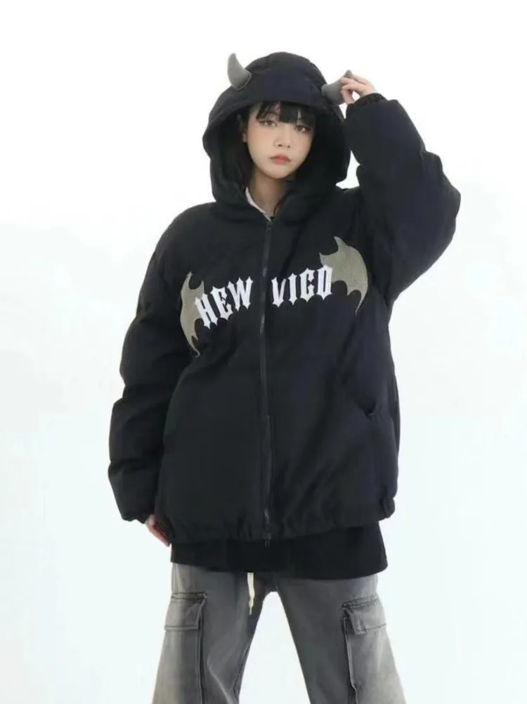 Y2k Dark Devil Horn Cotton Padding Coats Harajuku Women Wing Embroidery Thicken Warm Quilted Jacket Loose Kawaii Winter Clothes
Y2k Dark Devil Horn Cotton Padding Coats Harajuku Women Wing Embroidery Thicken Warm Quilted Jacket Loose Kawaii Winter Clothes