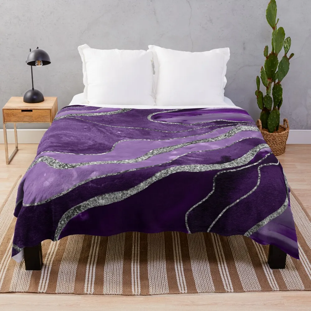 

Фиолетовый мраморный Агат Серебряный Блеск глам #1 (искусственный блеск) # Декор # художественное одеяло тепловые для путешествий зимние кровати одеяла