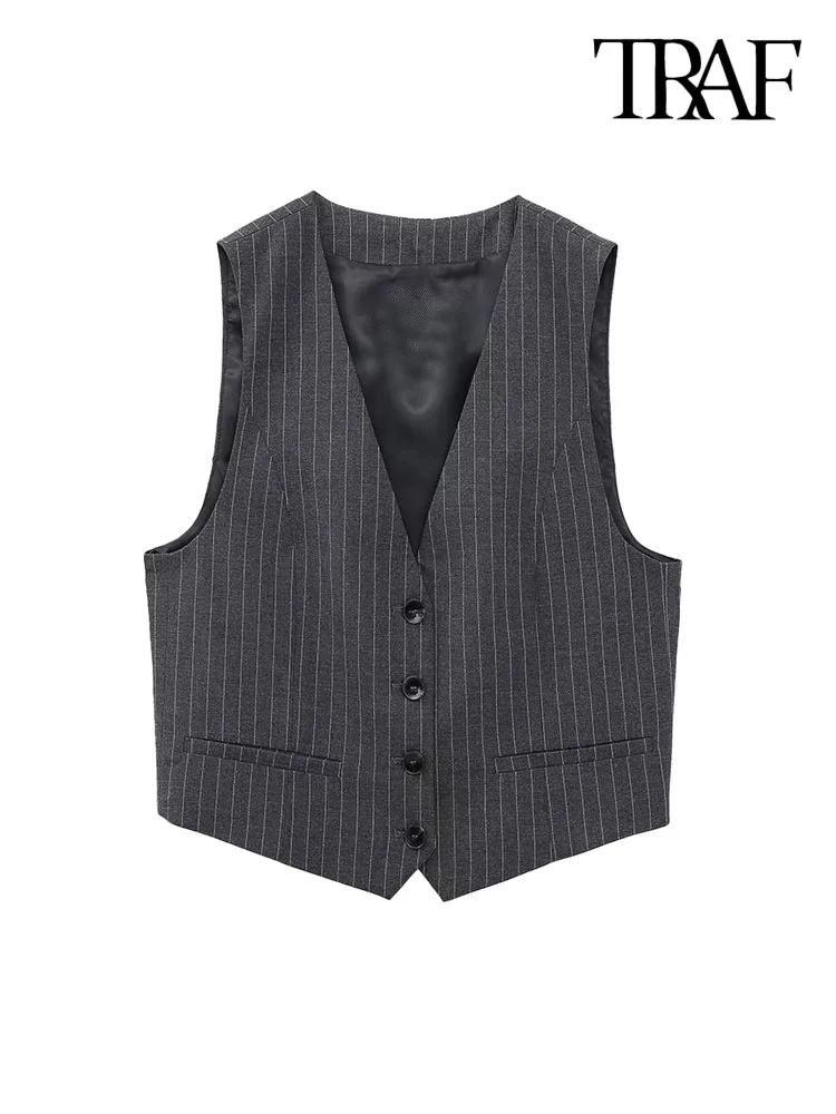 TRAF Women Fashion Front Button Pinstripe Cropped Waistcoat Vintage V Neck Sleeveless Female Outerwear Chic Vest Tops
TRAF Women Fashion Front Button Pinstripe Cropped Waistcoat Vintage V Neck Sleeveless Female Outerwear Chic Vest Tops