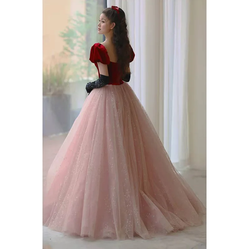 2023 Burgundy Sweet Long Evening Dresses Elegant Short Sleeves Tulle Robe Soiree Longue Floor-length Bow Luxury Party Dress
2023 Burgundy Sweet Long Evening Dresses Elegant Short Sleeves Tulle Robe Soiree Longue Floor-length Bow Luxury Party Dress