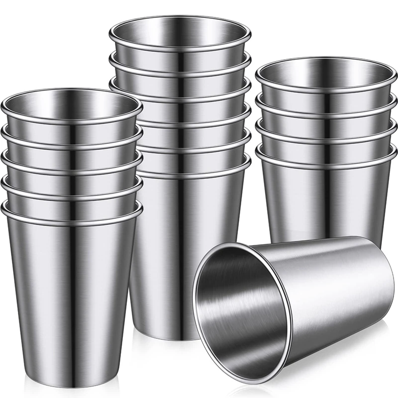 

16 Pack Durable Stainless Steel Tumbler Cups - Lightweight,Unbreakable For Camping,Travel,And Outdoor Use (12 Oz/350 Ml) Silver