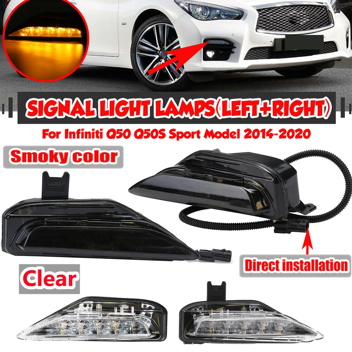 Pair Turn Signal Light Front Bumper Fog Lamp DRL Daytime Running Light Car Accessories For InfinitI Q50 Q50S Sport 2014-2020
Pair Turn Signal Light Front Bumper Fog Lamp DRL Daytime Running Light Car Accessories For InfinitI Q50 Q50S Sport 2014-2020