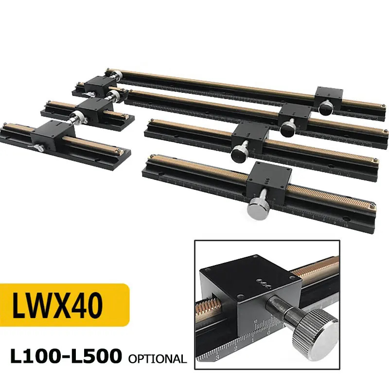 X-axis Sliding Dovetail Slot Table Manual Displacement Gear Rack Type Optical CCD Rack LWX40-L100~500 Long
X-axis Sliding Dovetail Slot Table Manual Displacement Gear Rack Type Optical CCD Rack LWX40-L100~500 Long