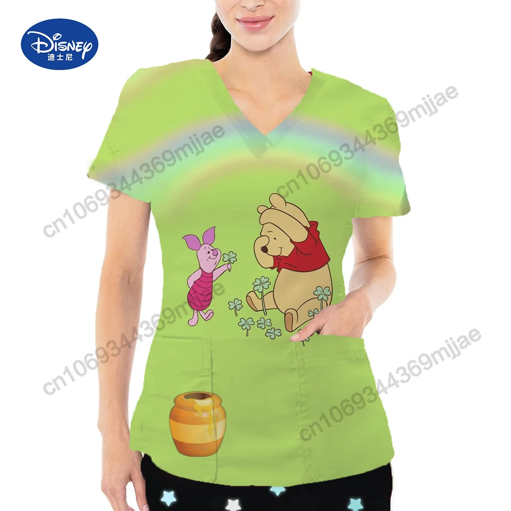 

Комфортная Женская футболка Disney с карманом и V-образным вырезом, женская одежда для женщин, одежда в Корейском стиле, футболка, женская футболка Y2k, топы Yk2