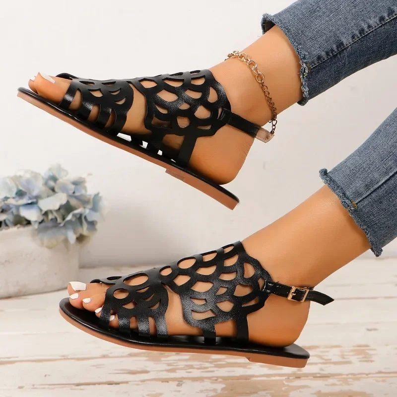 

Wedge Sandals for Women Summer Shoes Fashion Lace Up Low Heel Flat Ladies Sandals Large Size Casual Hollow Out Sandalias