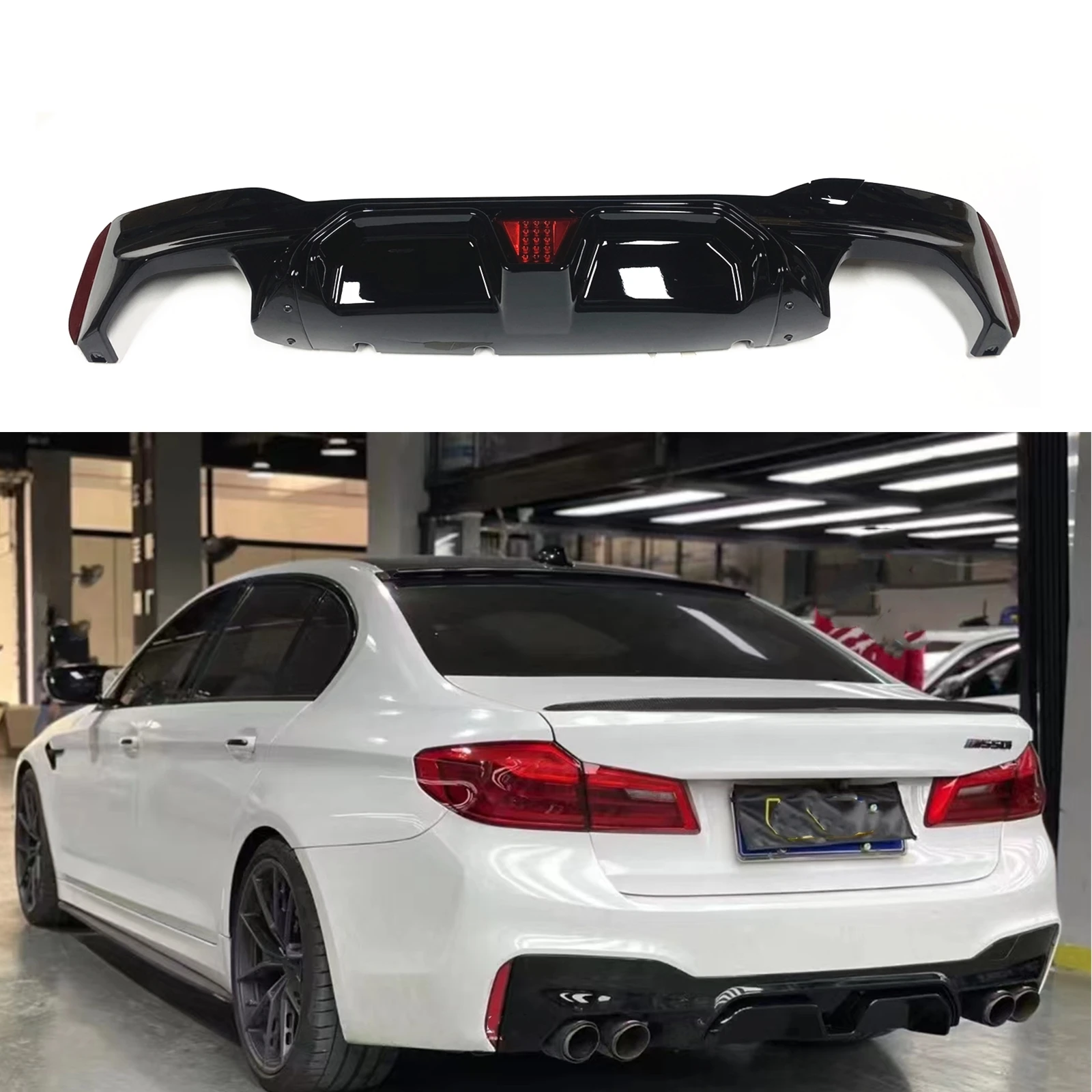 

Rear Bumper Diffuser Lip With Lamp For BMW 5 Series G30 G38 2017-2021 520i 540i 530i M Sport Gloss Black Splitter Spoiler Plate