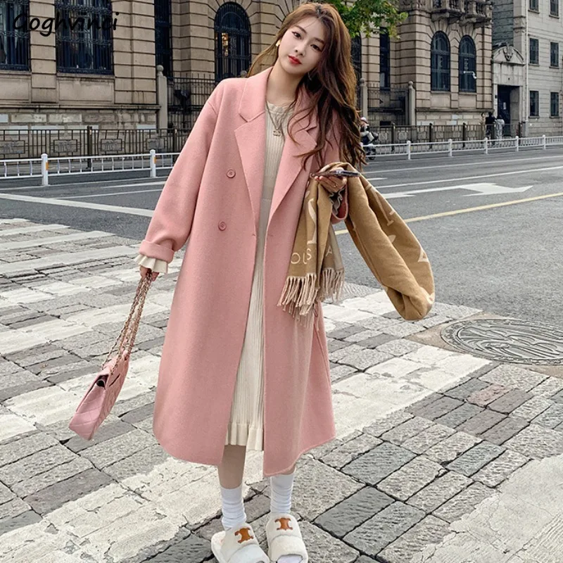 

Длинное Смешанное женское утолщенное корейское модное осенне-зимнее изящное шерстяное пальто в стиле High Street подходящая ко всему известная женская уличная одежда теплая Новинка