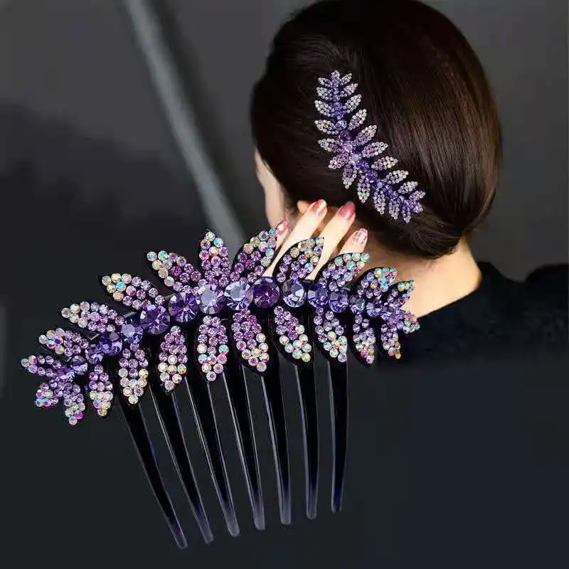 

Luxury Crystal Rhinestones Flower Hair Combs Clip Vintage Hairpins Bridal Wedding Headdress Women Girl Hair Accessories Headwear