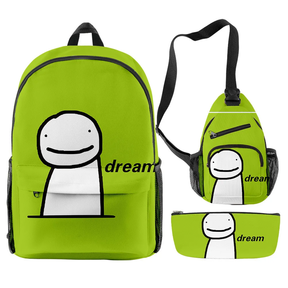 

Harajuku Popular Funny Dreamwastaken Dream Smp 3D Print 3pcs/Set pupil School Bags Travel Laptop Backpack Chest Bag Pencil Case