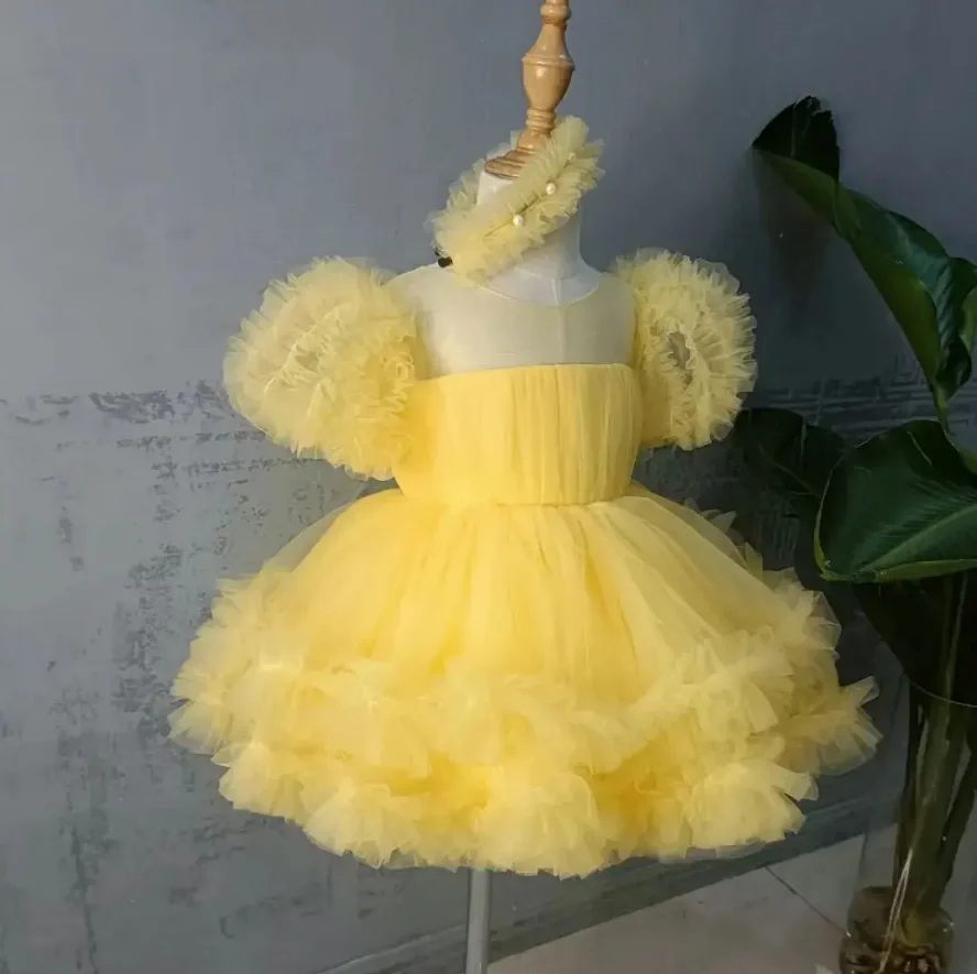 

Customized Ball Gown Flower Girl Dress For Wedding Tiered Tulle Tutu Outfit Child First Birthday Gown Party Dress