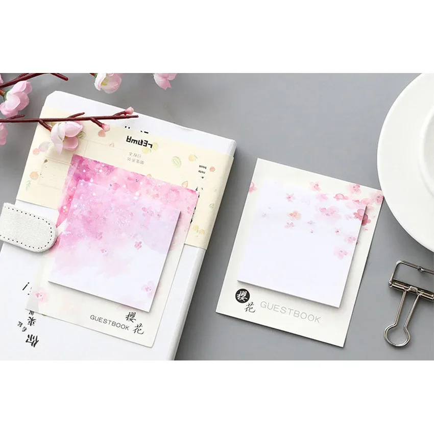 

2packs Romantic Cute Cherry Blossoms Memo Pad Sticker Message self-adhesive nice gift stationery 11*9CM