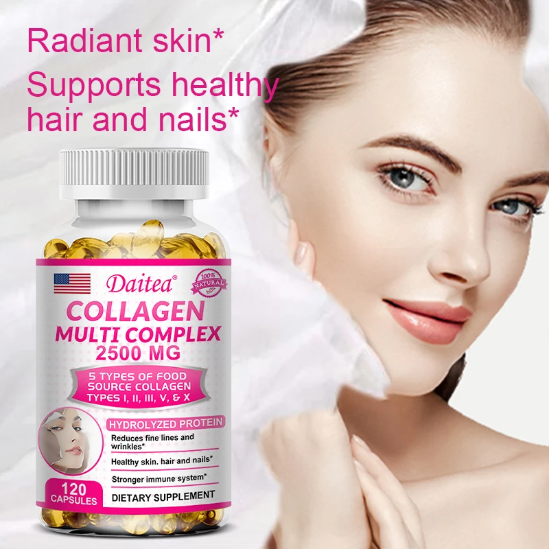 Contains Hyaluronic Acid and Vitamin C: 5 Hydrolyzed Collagen ComplexPillsCollagenPeptidesType I, Type II, Type III, VX Capsules
Contains Hyaluronic Acid and Vitamin C: 5 Hydrolyzed Collagen ComplexPillsCollagenPeptidesType I, Type II, Type III, VX Capsules