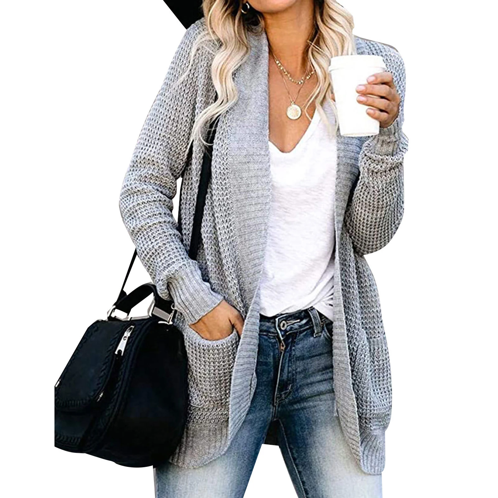 

Open Front Button Down Cardigan Sweater with Casual Lightweight Soft Acrylic for Dailylife Wearing Traveling Hang Out