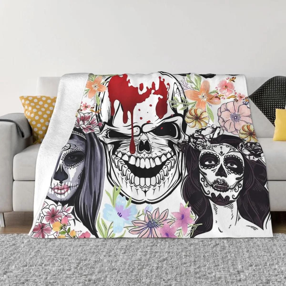 

Sugar Skull Blankets Coral Fleece Plush Decoration Bedroom Bedding Couch Bedspread