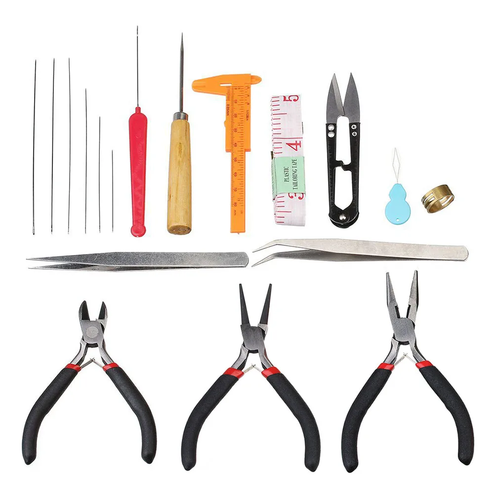 12/19pcs DIY Jewelry Making Tool Kit Jewelry Pliers Awl Scissor Hook Easy Open Jump Ring Caliper Tape Measure Beading Tool Set
12/19pcs DIY Jewelry Making Tool Kit Jewelry Pliers Awl Scissor Hook Easy Open Jump Ring Caliper Tape Measure Beading Tool Set