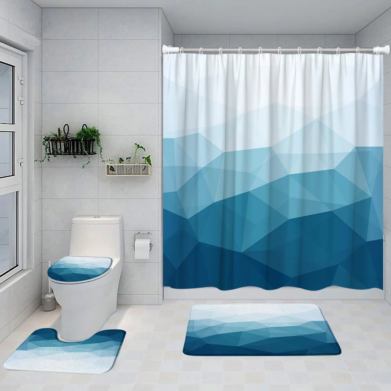 4Pcs Geometric Shower Curtain, Modern Colorful Diamond Simple Toilet Cover Bathroom Floor Mat Bathroom Decorations Set
4Pcs Geometric Shower Curtain, Modern Colorful Diamond Simple Toilet Cover Bathroom Floor Mat Bathroom Decorations Set