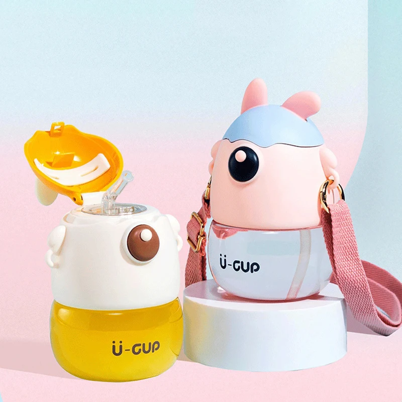 

450ML DD Rabbit Kawaii Cute Tritan Kids Water Bottles for Girls With Straw Bounce Plastic BPA Free EDC Leakproof Drink Cup Gift