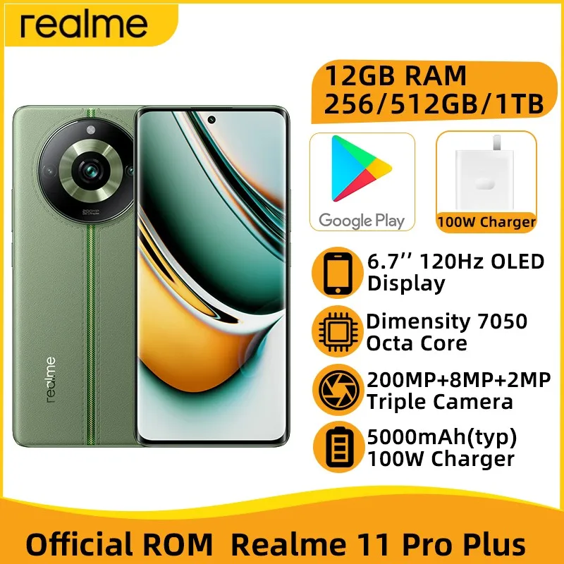 realme 11 Pro Plus 5G Dimensity 7050 Octa Core 6.7'' 120Hz OLED Display 200MP Triple Camera 5000mAh Battery 100W Charger
realme 11 Pro Plus 5G Dimensity 7050 Octa Core 6.7'' 120Hz OLED Display 200MP Triple Camera 5000mAh Battery 100W Charger