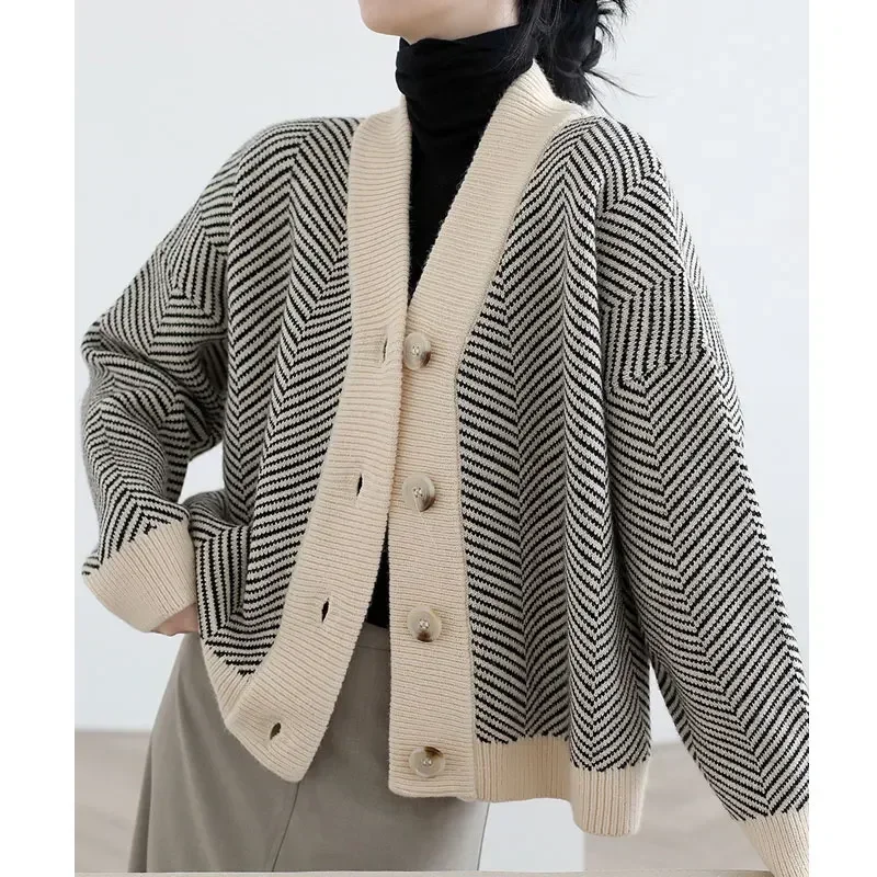 Lazy Sweater for Women Spring and Autumn New Vintage Knitted Cardigan for Women Stripes Loose and Thickened Outwear
Lazy Sweater for Women Spring and Autumn New Vintage Knitted Cardigan for Women Stripes Loose and Thickened Outwear