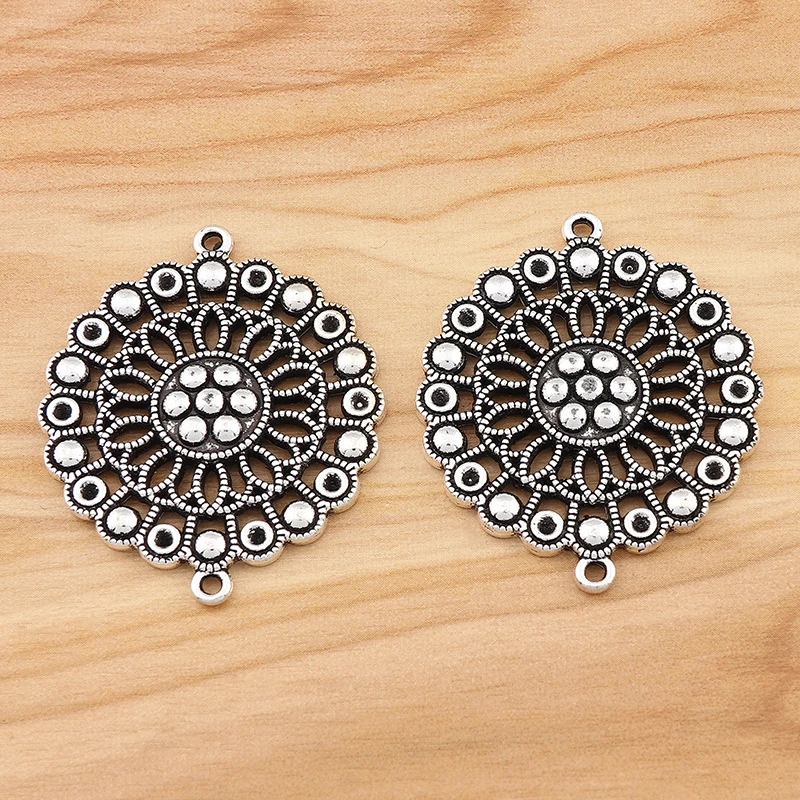 

3 Pieces Tibetan Silver Large Open Flower Connector Charms Pendants for DIY Bracelet Jewelry Making Findings Accessories