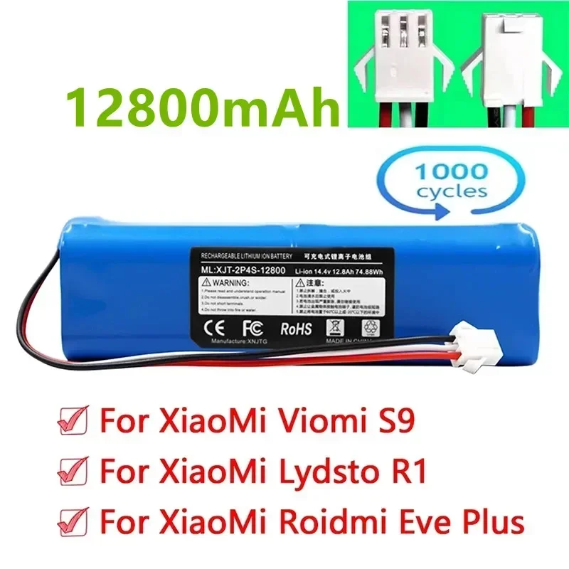 14.4V 12800mAh Li-ion Battery high-capacity Robotic Vacuum Cleaner Replacement Battery for Viomi S9,Lydsto R1,Roidmi Eve Plus
14.4V 12800mAh Li-ion Battery high-capacity Robotic Vacuum Cleaner Replacement Battery for Viomi S9,Lydsto R1,Roidmi Eve Plus