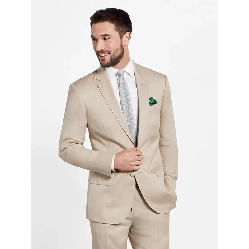 

Новинка 2024, дизайнерские Бежевые мужские костюмы в стиле смарт-кэжуал, высококачественный приталенный Блейзер, мужской деловой костюм на заказ, комплект из двух предметов, пиджак и брюки
