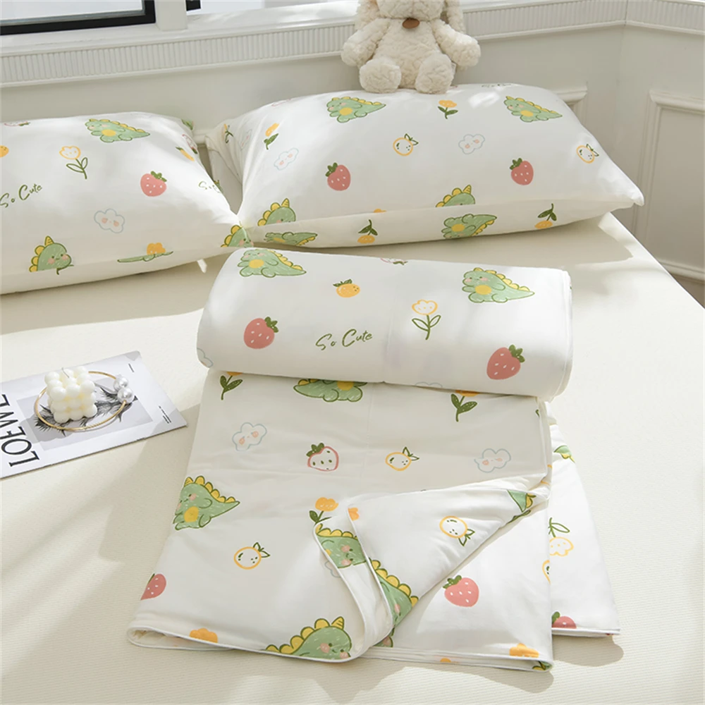 

Knitted Cotton Printed Summer Quilt Air Conditioning Queen Thin Quilts Home Breathable Sofa Office Throw Blanket Travel Quilts
