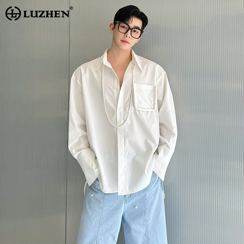 

LUZHEN Pockets Splicing Design Stylish Long Sleeved Shirts Spring Original Fashion Elegant Korean Men's Solid Color Tops LZ3445