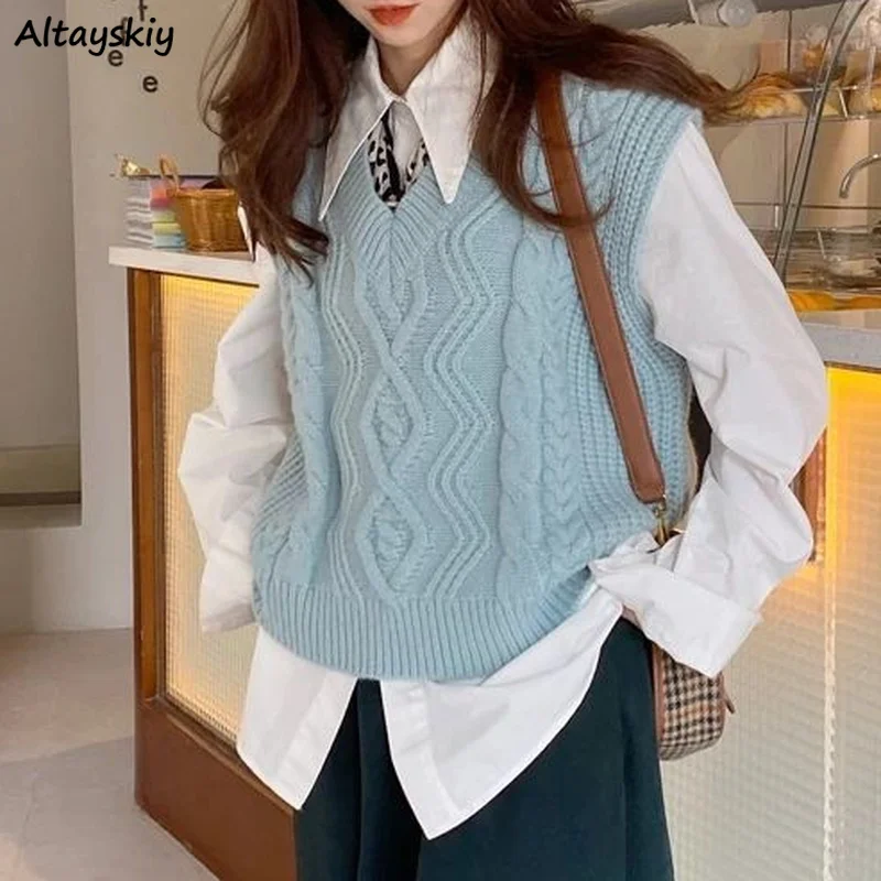 

Women Sweaters V-neck Solid Casual Sweet Ulzzang Candy New Preppy Style Chic Females Gentle All-match Streetwear Autumn Daily