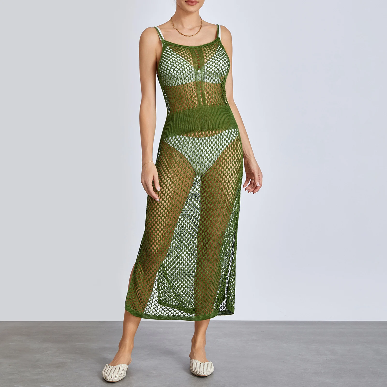 Women's Summer Crochet Bikini Cover Ups Spaghetti Strap Hollow Out Solid Color Cover Up Knit Midi Dress
Women's Summer Crochet Bikini Cover Ups Spaghetti Strap Hollow Out Solid Color Cover Up Knit Midi Dress