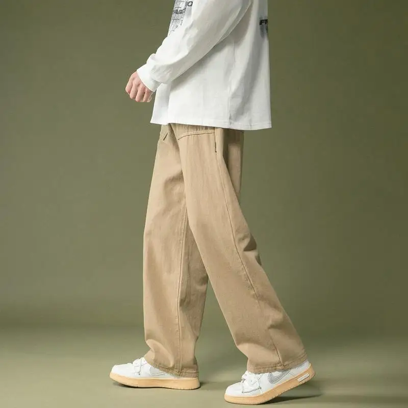 

Spring And Autumn Straight Tube Loose Fitting Work Pants Khaki Color Fashionable Men's Pants Korean Version Summer Casual Pants