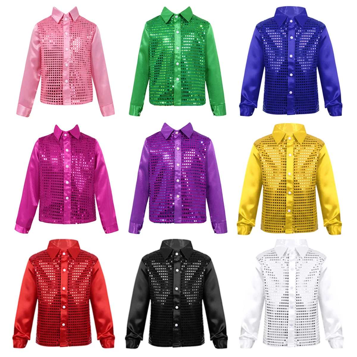 Kids Boys Shirts Shiny Sequined Long Sleeve Lapel Collar Dance Shirts Children Costumes For Jazz Performance Street Dance Wear
Kids Boys Shirts Shiny Sequined Long Sleeve Lapel Collar Dance Shirts Children Costumes For Jazz Performance Street Dance Wear