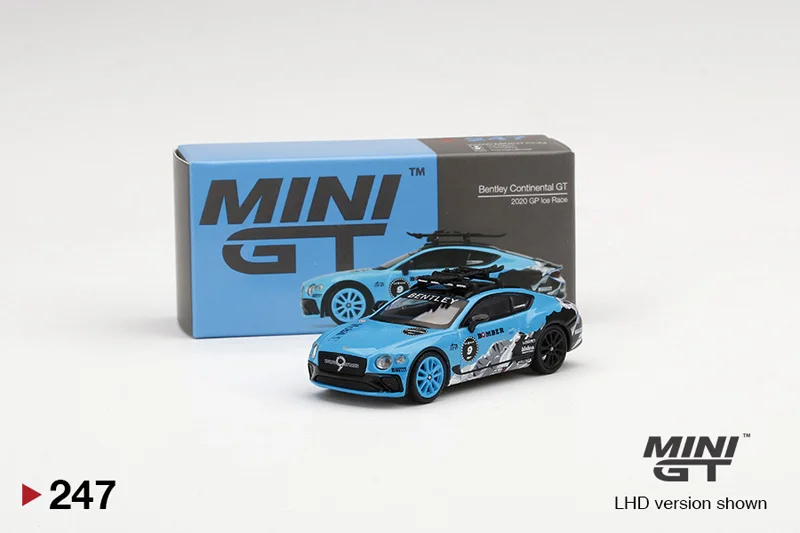 

TSM MINI GT Pikes Peak 9 1:64 #247 Bentley Continental GT Snow Edition Alloy Car Model Collection gift with luggage rack