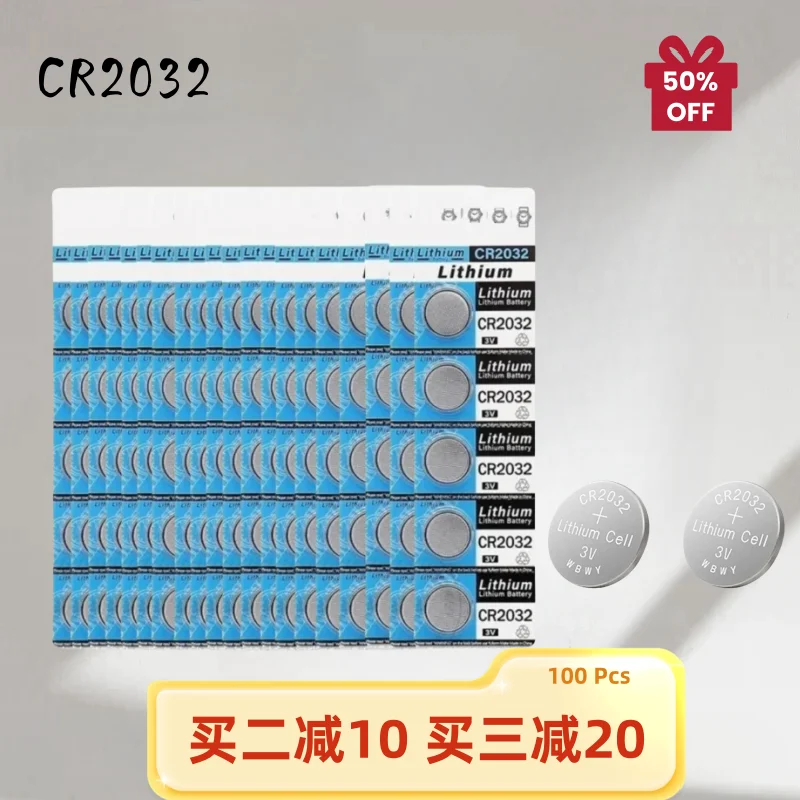100PCS CR2032 Lithuim Cell Button 3V 150mAh DL2032 ECR2032 Lithium Coin Battery for Electronic Watch LED Light Toy Remote
100PCS CR2032 Lithuim Cell Button 3V 150mAh DL2032 ECR2032 Lithium Coin Battery for Electronic Watch LED Light Toy Remote