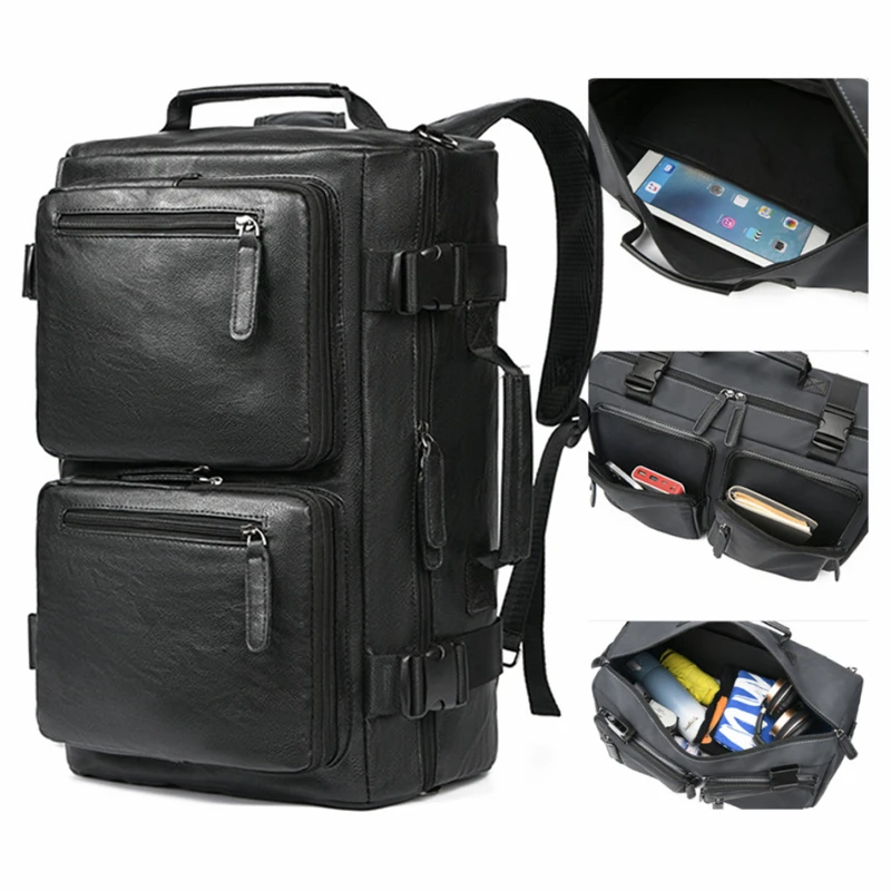 

SUUTOOP Men's PU Leather Laptop Backpack Multi-function Notebook Backpack Travel Sports Rucksack School Bag Handbag For Male
