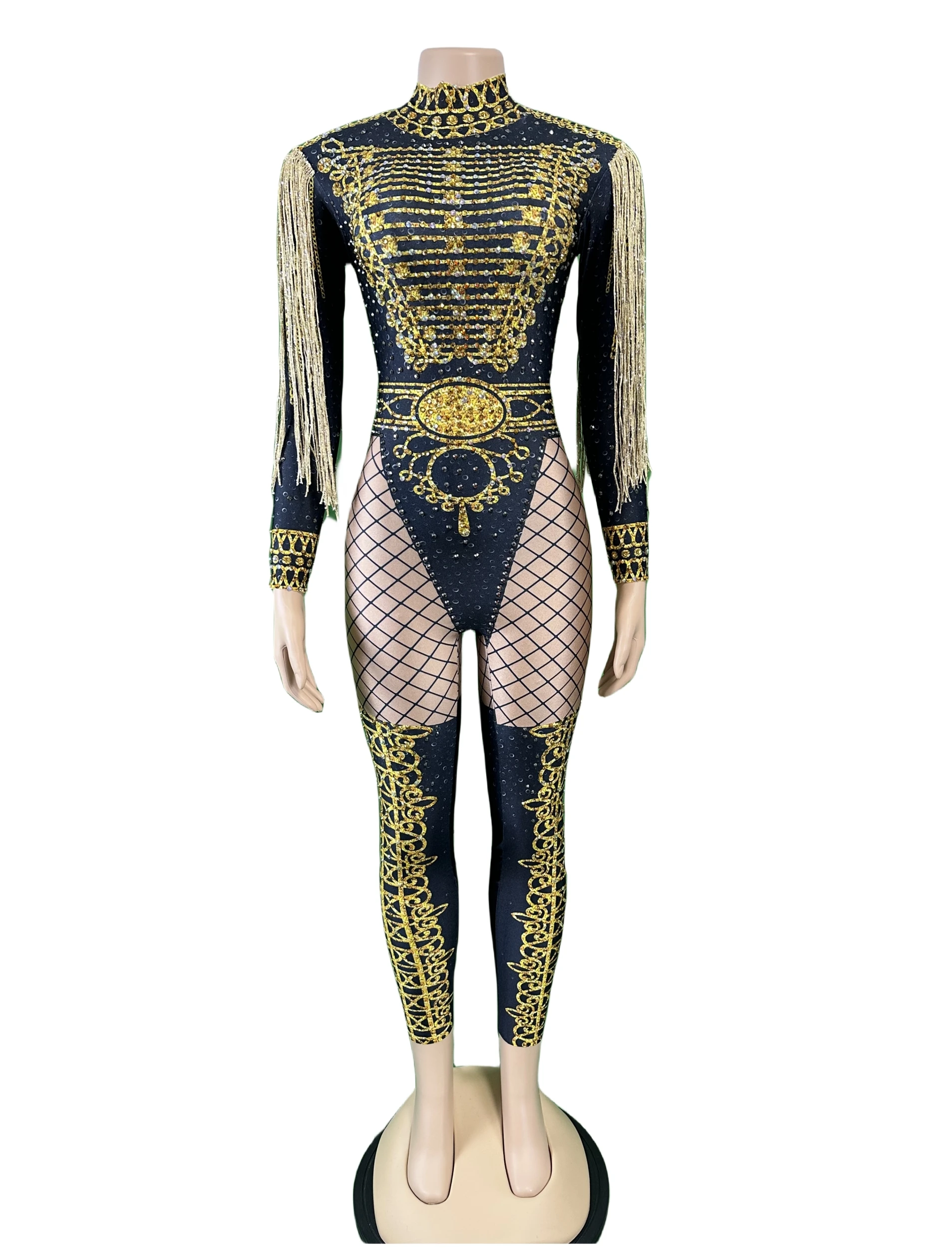 

Drag Queen Jumpsuits Women Stretch Dance Stage Wear Rhinestone Fringe Pole Nightclub Performance Singer Bodysuits Showgirl