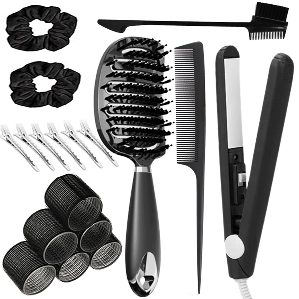 

Набор инструментов для парикмахерской, мини-утюжок для выпрямления волос, плойка, без нагрева, аксессуары для путешествий, 18 шт.