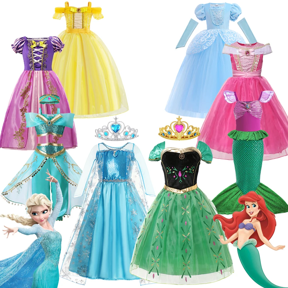 

Disney Anna Elsa Frozen Costume Children Rapunzel Princess Dress for Girls Cosplay Aurora Belle Carnival Party Disguise Outfits