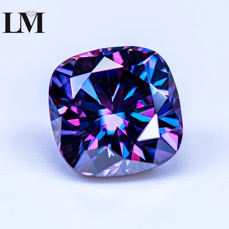 

Moissanite Stone Imperial Purple Color Cushion Cut Lab Grow Diamond DIY Ring Necklace Earrings Main Materials with GRA Report