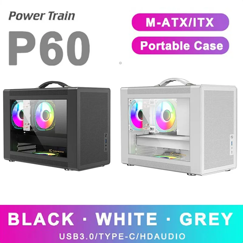 

Power Train P60 M-ATX Portable Computer Case ITX Motherboard ATX/SFX Power Supply Support U3 Type-C Desktop MINI Small Chassis