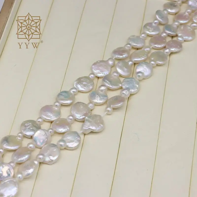 

Trendy Baroque Cultured Freshwater Pearl Spacer Beads White 14-15mm 37-39 Cm Strand Peculiarly Lovely Big And Small Flat Pearl