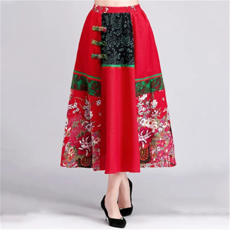 

Faldas Mujer Moda 2024 Summer New Elegant Vintage Print A-Line Indie Folk Cotton Linen Harajuku Ethnic Hot Fashion Skirts Womens