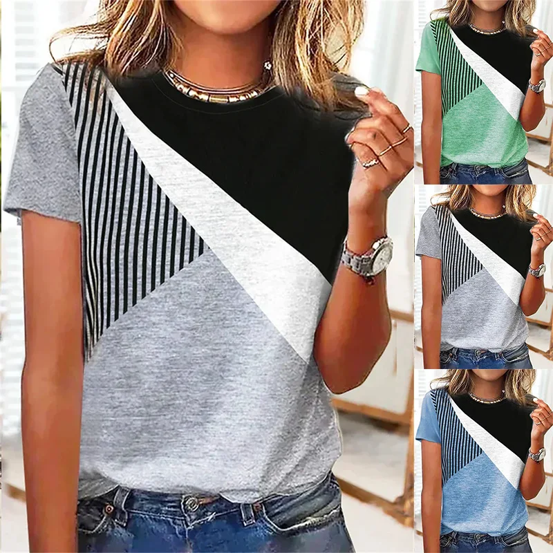 2023 Summer Women's Geometric Print Short Sleeve Round Neck T-shirt Fashion Casual All-match Female & Lady Tops Shirts
2023 Summer Women's Geometric Print Short Sleeve Round Neck T-shirt Fashion Casual All-match Female & Lady Tops Shirts