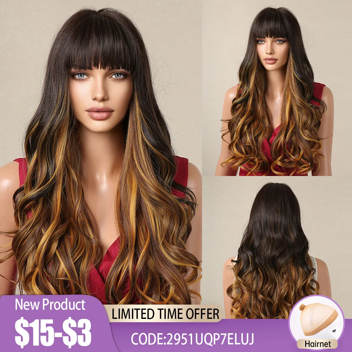 Dark Brown Highlight Curly Synthetic Wigs for Women Long Wavy Blonde Mixed Black Golden Wig With Bangs Daily Party Natural Hair
Dark Brown Highlight Curly Synthetic Wigs for Women Long Wavy Blonde Mixed Black Golden Wig With Bangs Daily Party Natural Hair