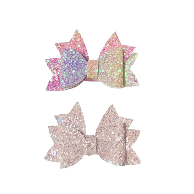 

10pcs Glitter Gradient Color Bow Hairpins Solid Pastel Bowknot Barrettes Princess Headwear Boutique Hair Accessories for Girls