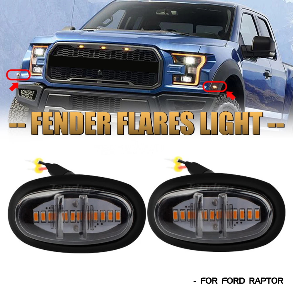 

4Pcs Car Front Grille Lamp Wheel Fender LED Signal Light Amber Smoked Car Assessories For Ford F-150 F150 Raptor 2017 2018 2019