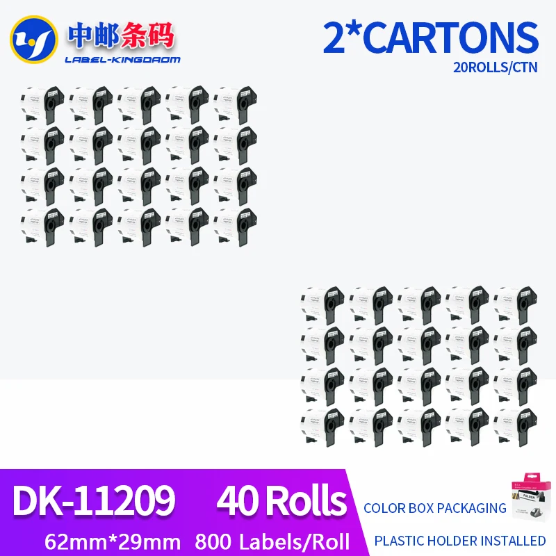 40 Rolls Compatible DK-11209 Label 62mm*29mm 800Pcs for Brother QL-700/800/1060/1100 Thermal Printer All Include Plastic Holder
40 Rolls Compatible DK-11209 Label 62mm*29mm 800Pcs for Brother QL-700/800/1060/1100 Thermal Printer All Include Plastic Holder