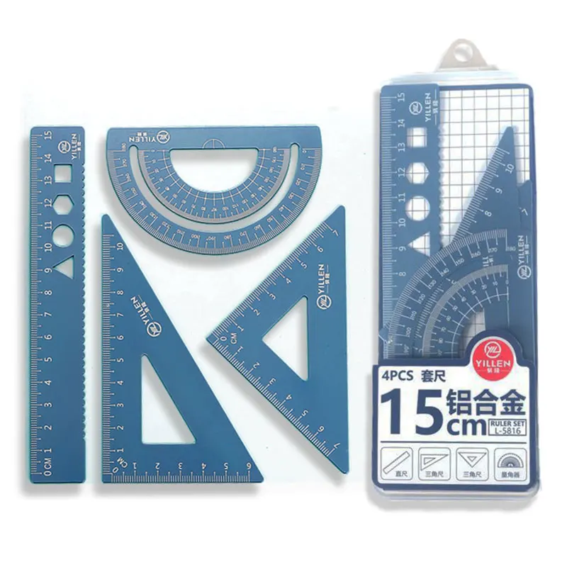 4Pcs Set Metal Aluminium Alloy Triangle Straight Ruler Protractor Geometry Math Drawing Measuring Tool Office School Stationery
4Pcs Set Metal Aluminium Alloy Triangle Straight Ruler Protractor Geometry Math Drawing Measuring Tool Office School Stationery